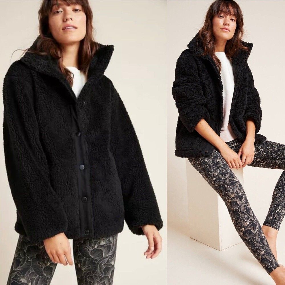 Varley Clemson Jacket $175 M Medium Black Sherpa Fleece Oversized Coat NEW